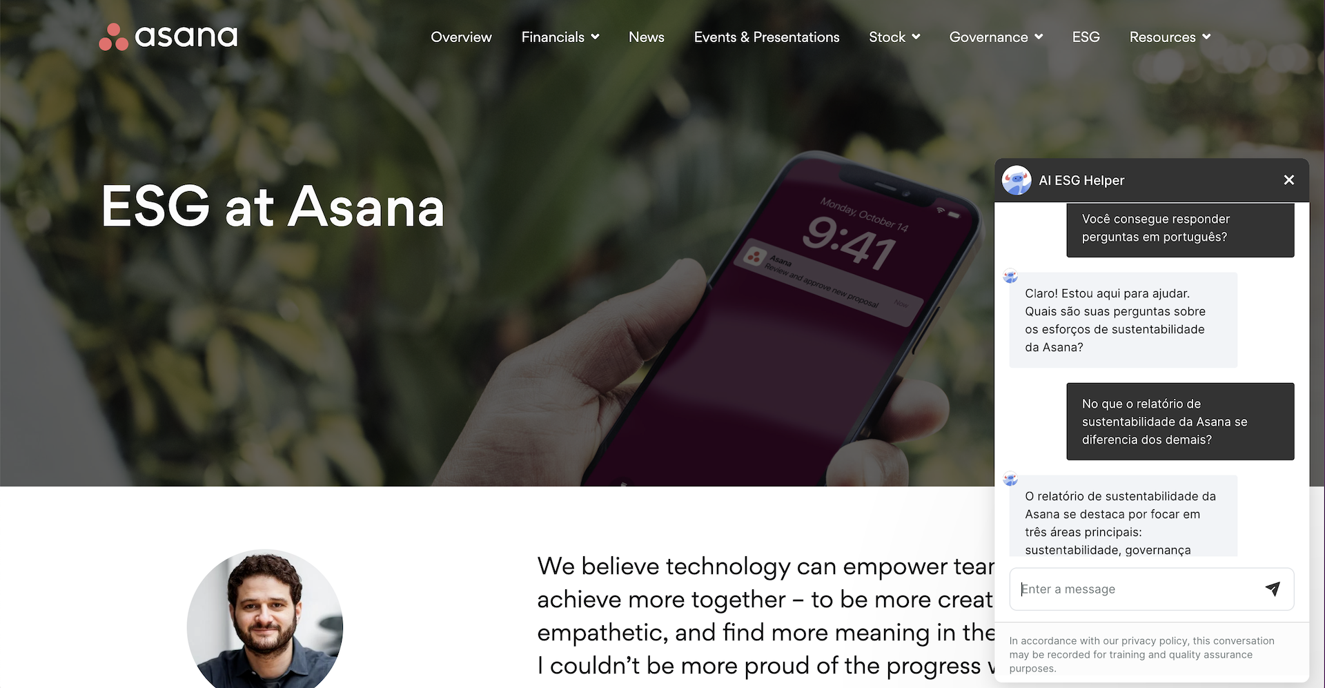 Asana lança chatbot que utiliza Inteligência Artificial que possibilita interação com dados de relatório de sustentabilidade